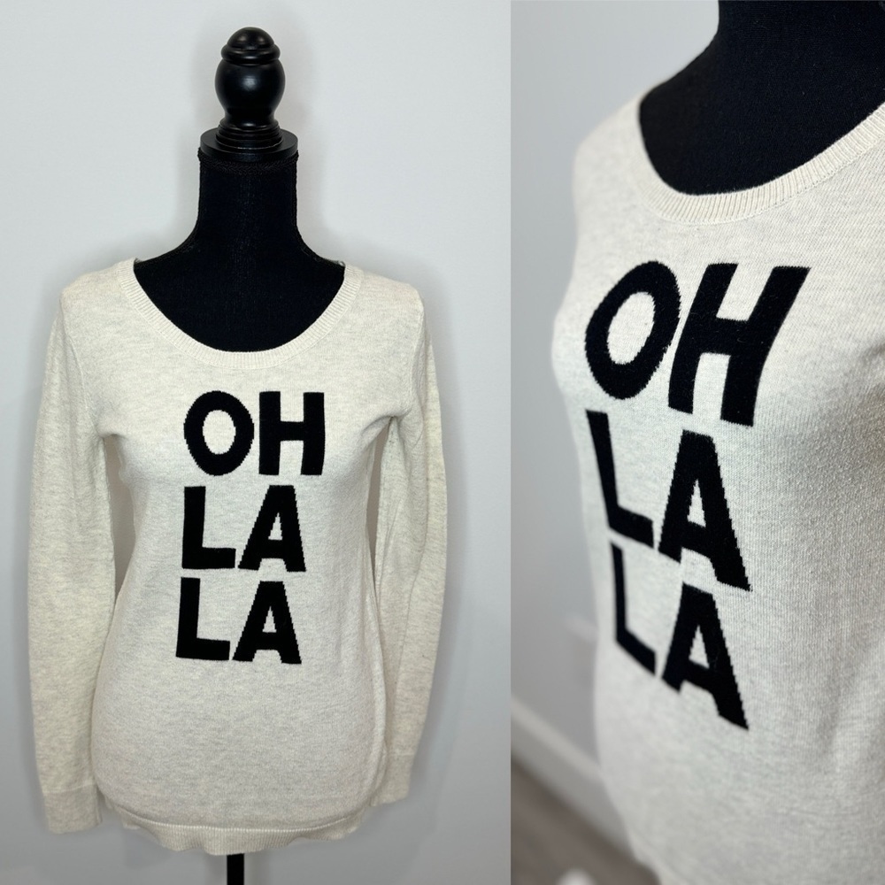 Central Park West Beige "Oh La La " Long Sleeve Women's Sweater (Medium)